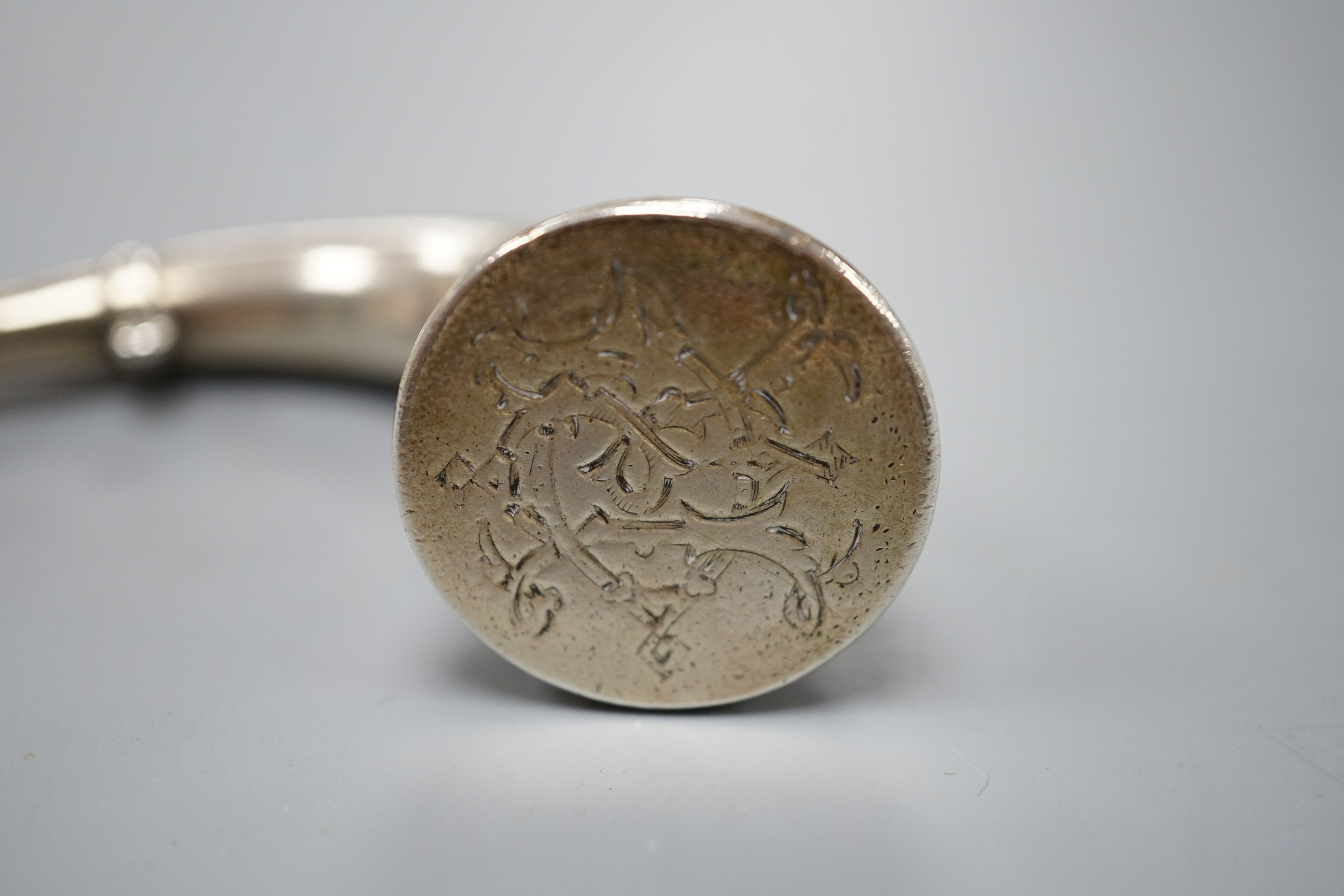 A Victorian silver combination vinaigrette/scent flask modelled as a bugle, makers Sampson Mordan, London 1875, 7.5cm, 32 grams
